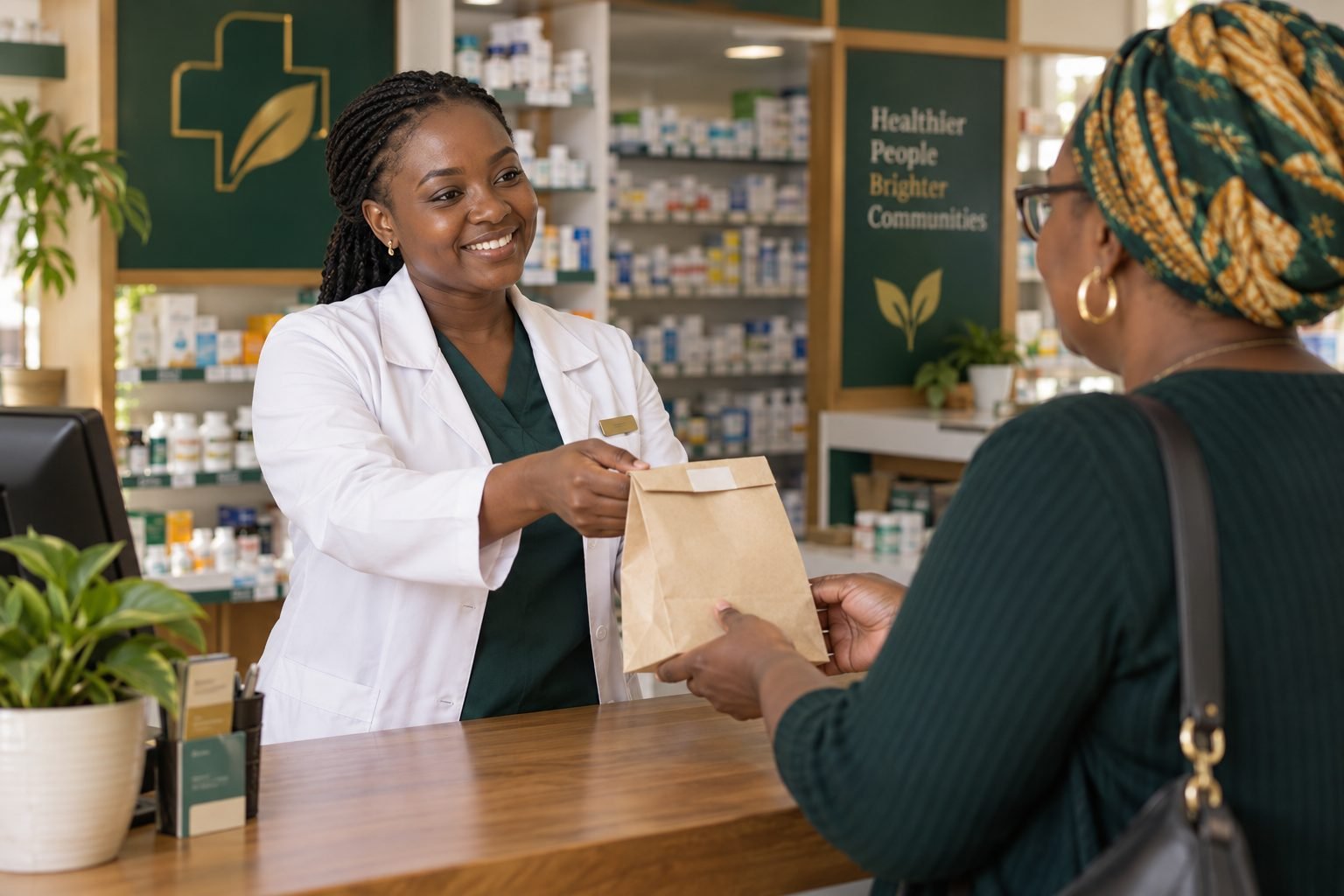 Bio Care Pharmacy pharmacist serving a customer